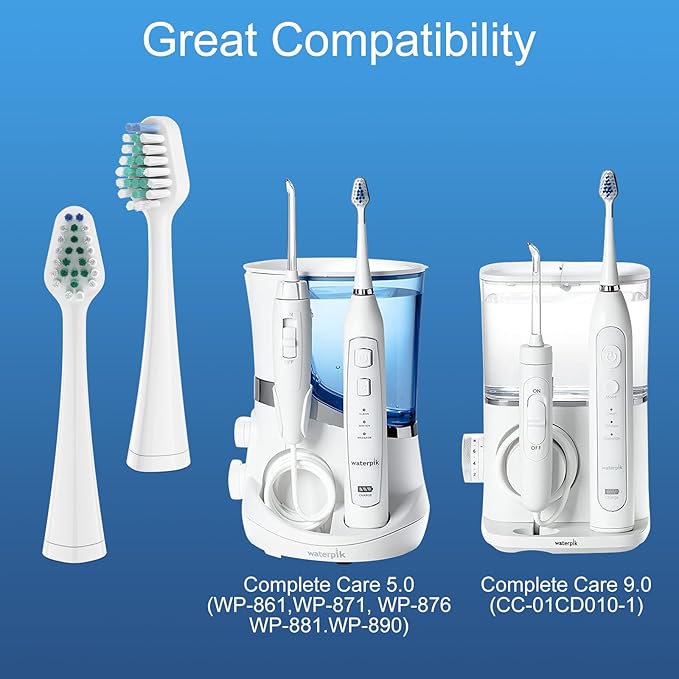 Harobey Replacement Toothbrush Heads for Waterpik Complete Care 5.0/9.0, and Compatible with AquaSonic Duo and Home Dental Center Electric Toothbruh, 10 Count(Pack of 1), White
