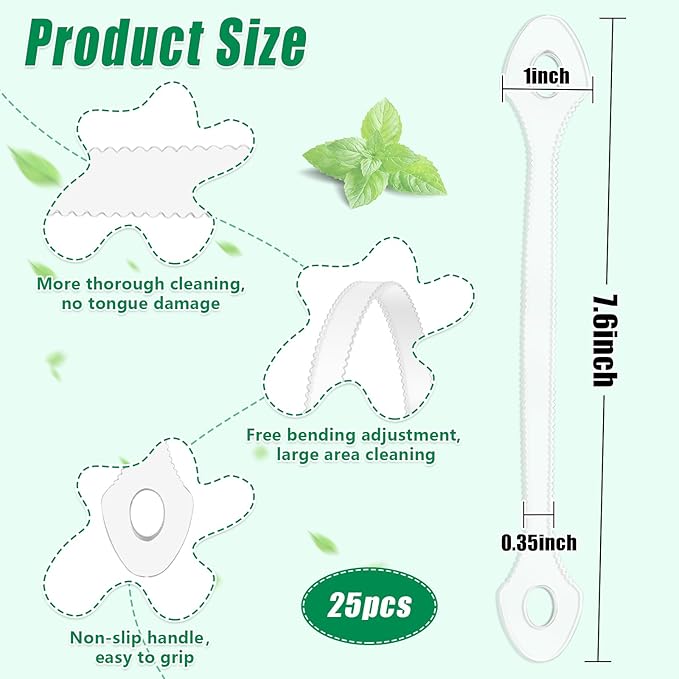 25 Count Disposable Tongue Scraper, Plastic Tongue Cleaner for Adults and Kids, Tongue Scrubber for Oral Care, Promote Fresh Breath