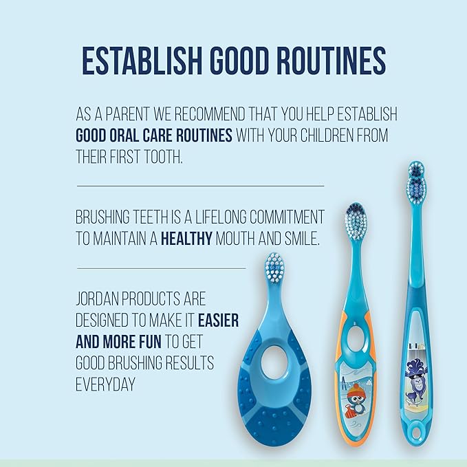 Jordan* | Step 2 Kids Toothbrush | 3-5 Years, Soft Bristles, BPA Free,4 Pack | Blue & Green