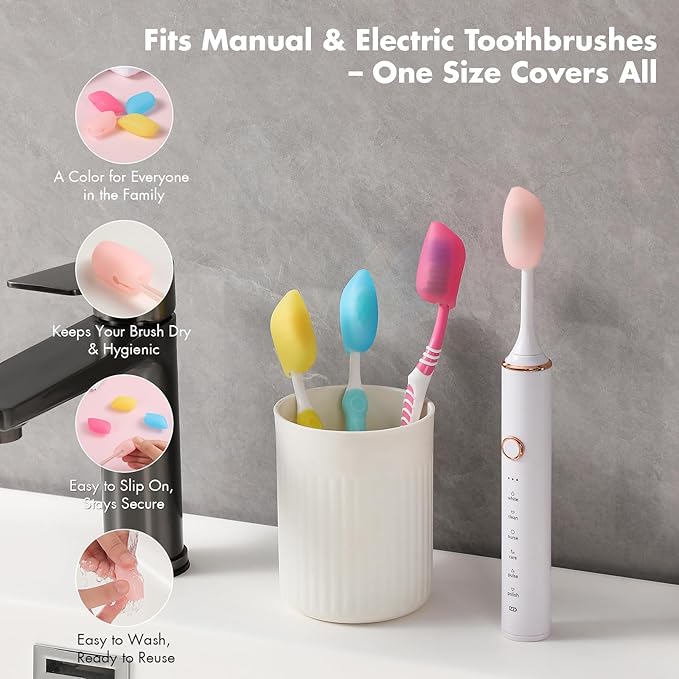 Muslish Silicone Toothbrush Covers, 4 Pack Tooth Brush Cover Cap for Electric & Manual Toothbrush Heads, Portable Toothbrush Protector for Travel, Home (Pink)