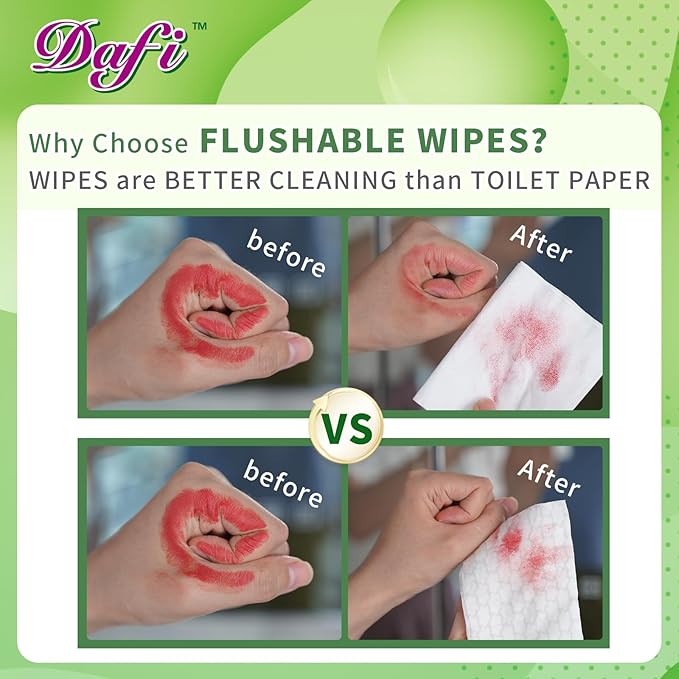 DAFI Flushable Wipes for Adult Wet Wipes, Total 240 Unscented Toilet Wipes Flushable, No Alcohol & 100% Plant Based Fibers, Septic and Sewer Safe Pack of 3
