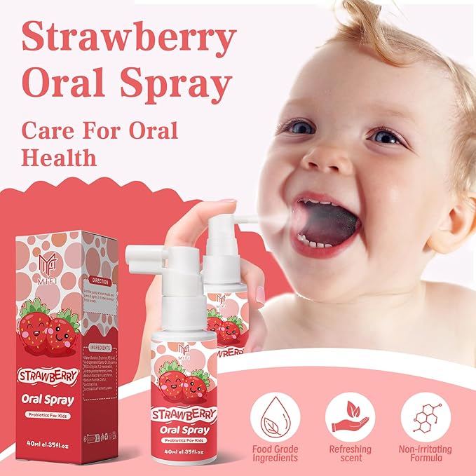 Kids Oral Spray, Toddler Toothpaste Helper for Daily Oral Care and Fresh Breath,Fruit-Flavored, Probiotic Oral Spray for Child (1Pack, Strawberry)