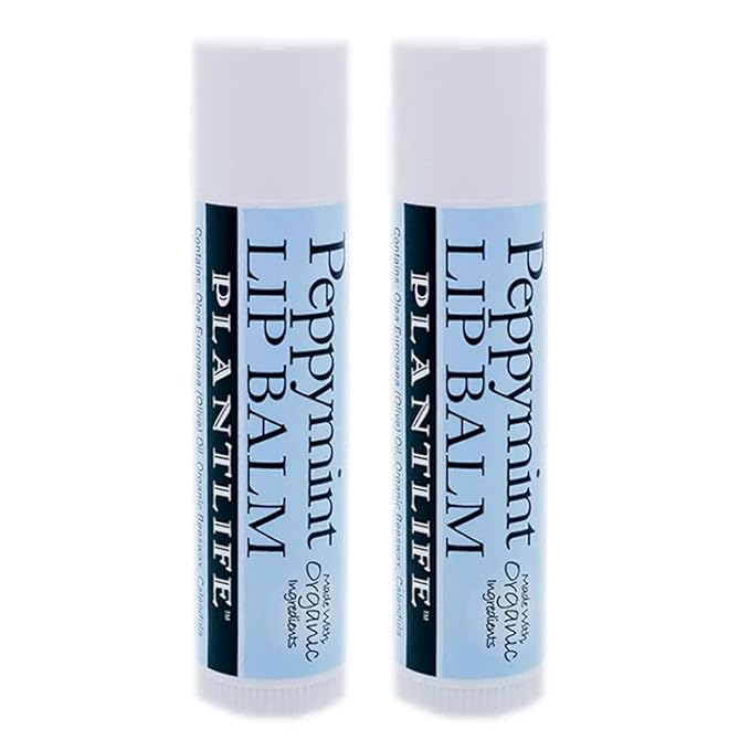 Plantlife Peppermint Lip Balm 2 Pack - Organic Made with Beeswax, Calendula & Chamomile - Soothing Balm for Chapped Lips - Moisturize Lips & Works on Minor Cuts - Made in California