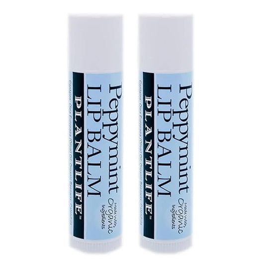 Plantlife Peppermint Lip Balm 2 Pack - Organic Made with Beeswax, Calendula & Chamomile - Soothing Balm for Chapped Lips - Moisturize Lips & Works on Minor Cuts - Made in California