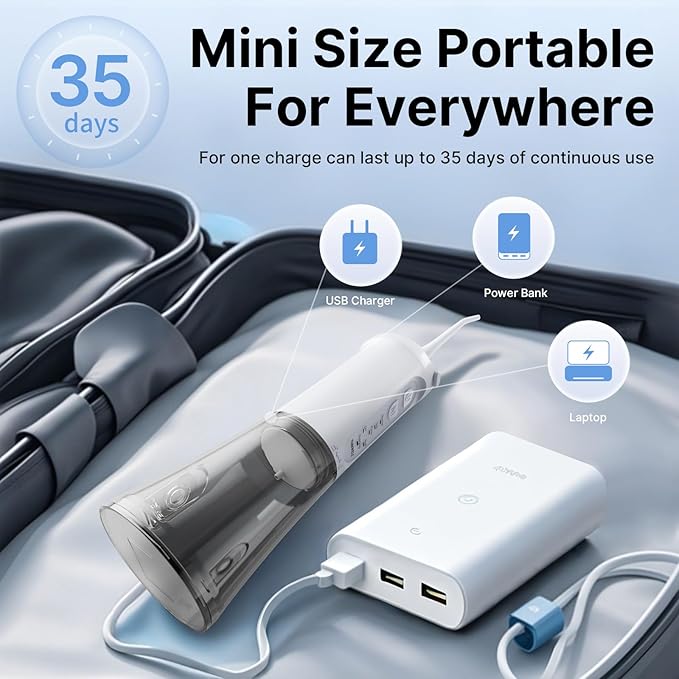 TUREWELL Water Dental Flosser for Teeth/Braces, 310 ML Portable Cordless Oral Irrigator with 5 Modes, IPX7 Waterproof Electric Water Flossing with 4 Replacement Jet Tips for Travel and Home, White