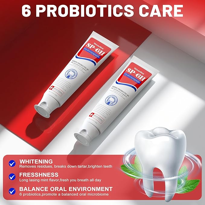 Woadee SP-6 Hydroxyapatite Toothpaste, SP-6 Probiotic Whitening Toothpaste,6 Probiotics+Hydroxyapatite Formula for Teeth Whitening, Strengthening and Enamel Protection，Mint Flavor, Fresh Breath (1)