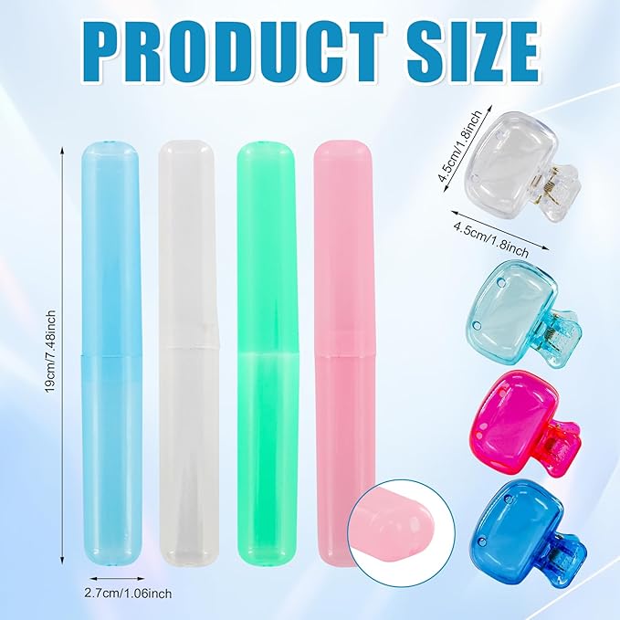 8 PCS Toothbrush Covers and Toothbrushs Travel Case, Travel Toothbrush Holder, Tooth Brush Cover Cap for Traveling, Bathroom, Camping, Business Trip