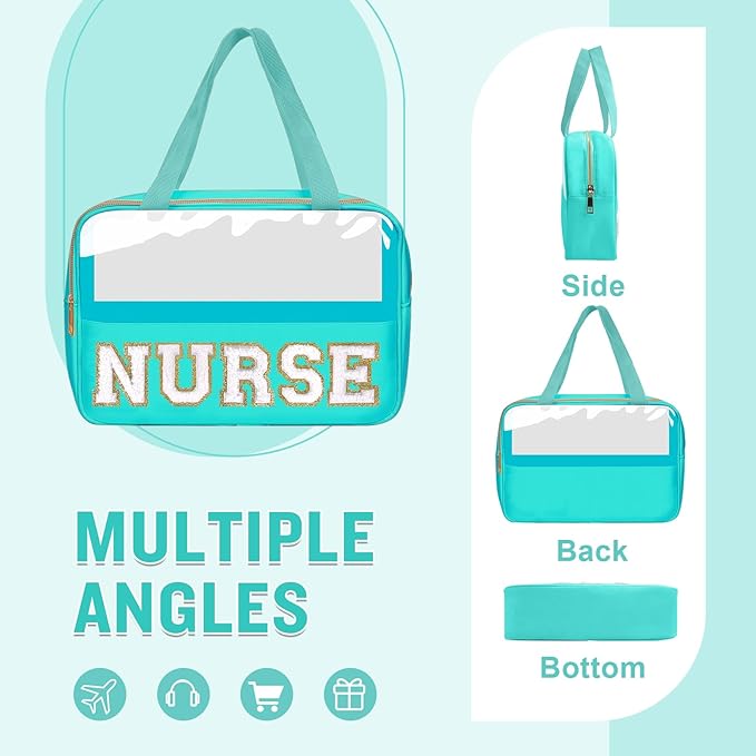 Nurses Week Gifts Chenille Letter NURSE Makeup Bag for Women,Preppy Nurse Cosmetic Pouch Zipper with Handle Nurse Essentials Bag for Work Supplies,Medical Assistant Bag Nursing Students(NURSE-Green)