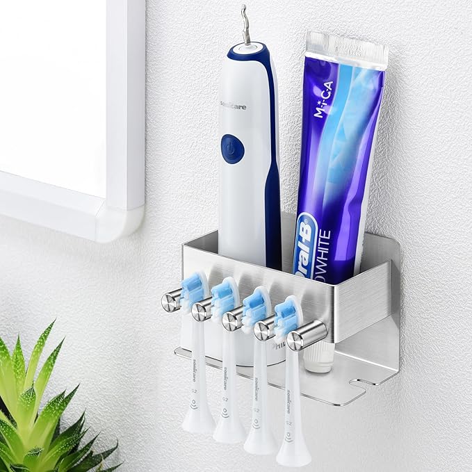 Electric Toothbrush Head Holder, Electric Toothbrush Holders Wall Mounted, Electric Head Holder, Brush Head Storage, Brush Head Holder Toothpaste Holder for Bathrooms (Silver)