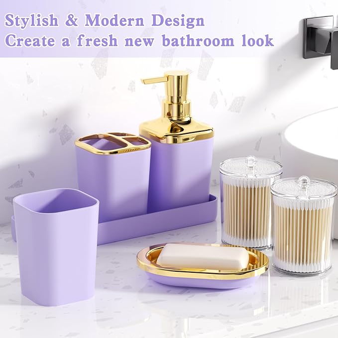 Bathroom Accessories Set - 26PCS Purple Bathroom Set, Bathroom Accessory Set with Shower Curtain and Rugs and Bathtub Mats for Home