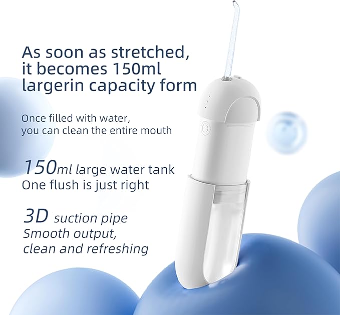 Water Flosser - Waterproof Portable for Teeth ，Water Dental Flosser Portable Cordless Oral Irrigator 3 Modes 6 Flossing Nozzles, Compact & Light for Travel (White)