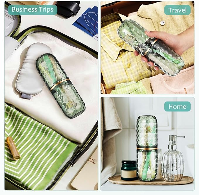 2PCS Travel Toothbrush Case Portable Toothbrush Holder Cup Storage Container for Bathroom Home School and Travel - Green
