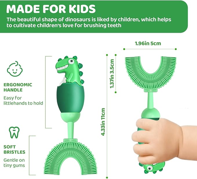 U-Shaped Toothbrush for Kids Ages 2-7， Soft Food-Grade Silicone for Sensitive Gums， 360° Teeth Cleaning Design，Training & Travel-Friendly Toddlers' Toothbrush (Yellow)