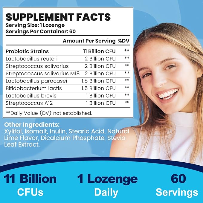 Oral Probiotics for Mouth Bad Breath for Adults 11 Billion CFU, Best Breath Oral Dental Probiotics for Teeth & Gums, Fresh Breath, Halitosis & Gut Health, 4 Packs