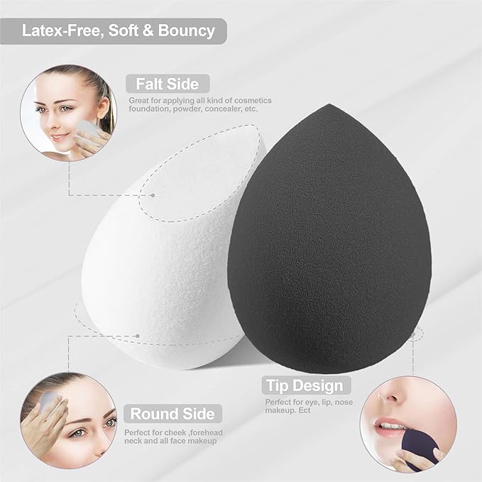 Makeup Sponge Set Blender Sponges 14 Pcs for Liquid Cream, and Powder Latex Free Multi-colored Sponges for Makeup Application with Storage Box Black Gifts