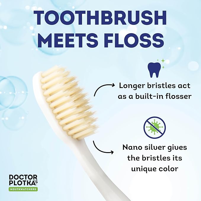 MOUTHWATCHERS Soft Flossing Toothbrushes for Adults, Value 8 Pack, Ultra Clean Manual Toothbrush Set for Sensitive Teeth & Gums, by Dr. Plotka, Assorted Colors