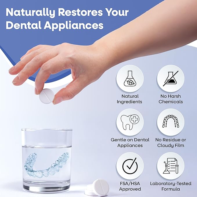 Dr. Taylor’s Retainer Cleaner Tablets 120 for Aligners & Dentures - Effectively Removes Stains, Plaque, and Odor - Mouth & Night Guards Cleaner with Refreshing Mint Flavor