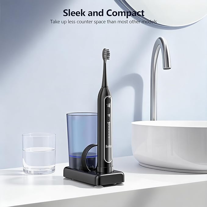 Electric Toothbrush with Water Flosser – 3 Sonic Toothbrush Modes & 5 Water Flossing Pressure – Fast Charging & IPX7 Waterproof – Portable Travel Case Included, Black