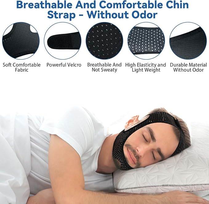 Chin Strap for CPAP Users,Chin Strap for Snoring,Adjustable & Breathable Anti Snoring Chin Strap for Sleeping, Jaw Strap for Sleeping Close Mouth, Anti Snoring Devices, (Black/M)