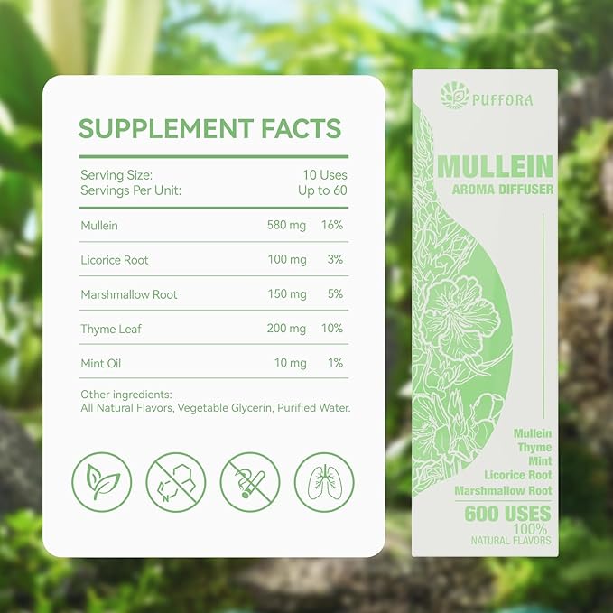 Herbal Diffuser Pen, Mullein Diffuser for Lung Rest and Oral Air Freshening, Extracts of Mullein | Marshmallow Root | Licorice Root, Plant-Based Relaxing Blend