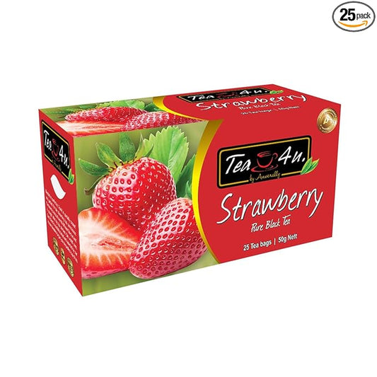 Tea4U Flavored Black Ceylon TeaBags (Strawberry) - Ideal Quality from Sri Lanka's Finest Leaves and Expertly Blended - 25 Count