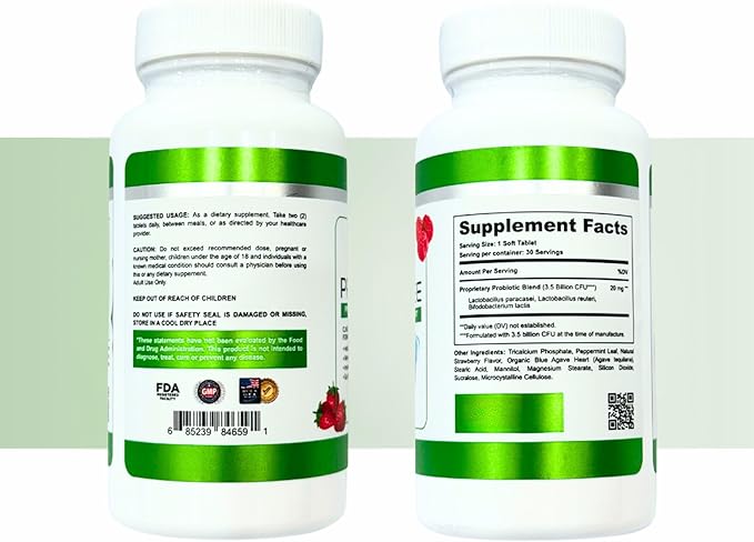 ZAFINCO-PRODENTEE Teeth & Gums Health. Advanced 3.5 Billion CFU Oral/Dental Probiotics for Reduce Mouth Bad Breath,Ear,Nose and Throat Health-Mint Flavored Soft Chewable Tablet, 30 Count-Made in USA