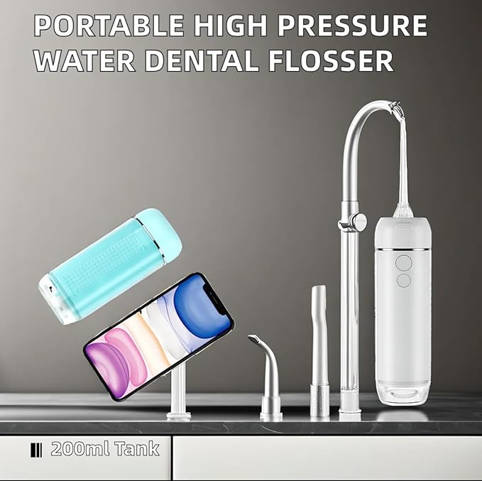 Powerful Portable Cordless Water Dental Flosser: Rechargeable [2000 mAh Li-ion] Mini Oral Irrigator Travel & Home Machine Cleaner Large Vol Telescopic Tank 5 Modes IPX7 Waterproof Electric Teeth Pick