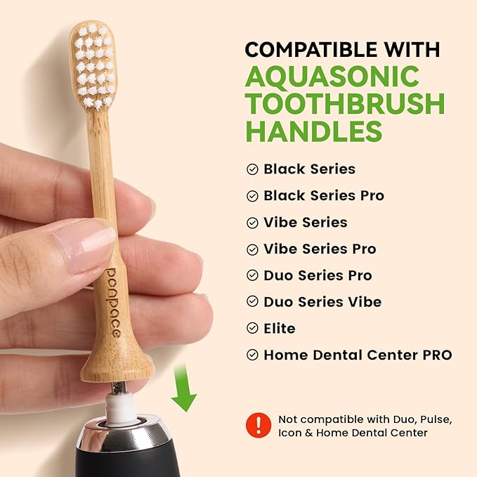 Bamboo Toothbrush Heads Compatible with AquaSonic, Soft Castor-Oil Bristles, Biodegradable Toothbrush Replacement Heads, Eco-Friendly & Daily Cleaning