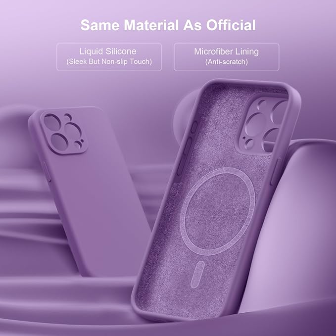 Magnetic for iPhone 15 Pro Case, Compatible with MagSafe, with 9H Nano Screen Protectors, Full Camera Protection, Silicone Shockproof Microfiber Lining Phone Case 6.1", Light Purple