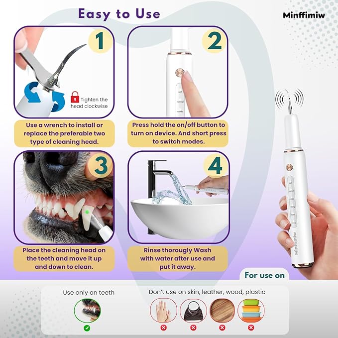 Dog Plaque and Tartar Remover - Electric Plaque Remover for Teeth with 5 Modes, LED Light, Safe Tooth Cleaner Dog Teeth Cleaning Kit Dental Care Tool for Pets