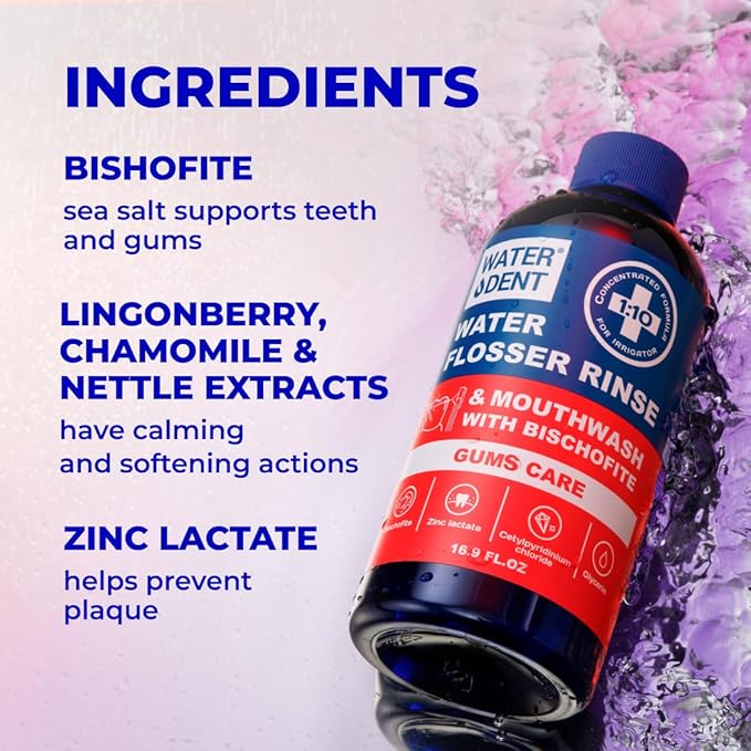 Concentrated Water flosser Rinse & mouthwash Gum Care | Add to Water Flosser | Apple Mint| Alcohol and Fluoride Free. Made in USA| Pack of 2 = 33.8 fl.oz | WATER DENT