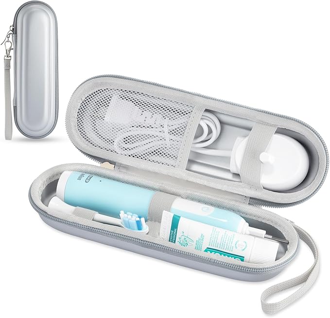 TYSORETY Toothbrush Travel Case for Oral B/Oral-B Pro 1000 1500 5000 7000 & Philips Sonicare 4100 1100 5300 5100 6100/iO Electric Toothbrush, Hard Protective Storage Bag (Silver-2)