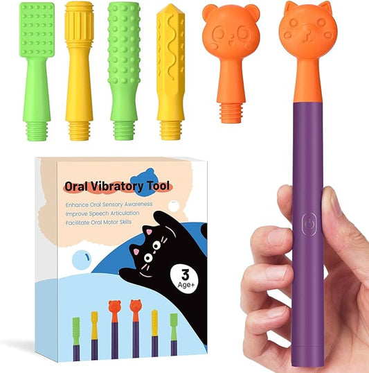 Oral Sensory Stimulation Kit with 6 Soft Textured Heads for Speech Therapy & Feeding Support, Muscle Strength & Phonation Improvement - Purple