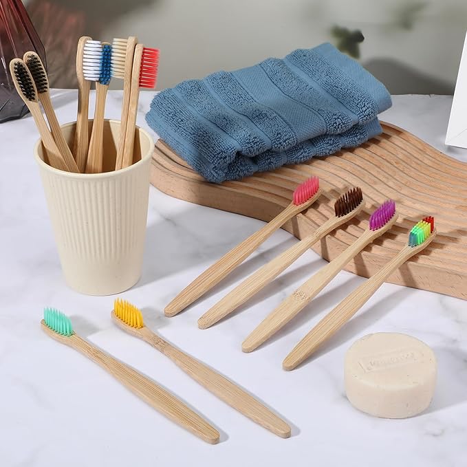 120 Pcs Bamboo Toothbrushes, Soft Bristle Toothbrush for Adults, Eco Friendly Natural Wooden Toothbrushes, Vegan Organic Bamboo Travel Tooth Brush, Individually Wrapped, 7 Inch 12 Color