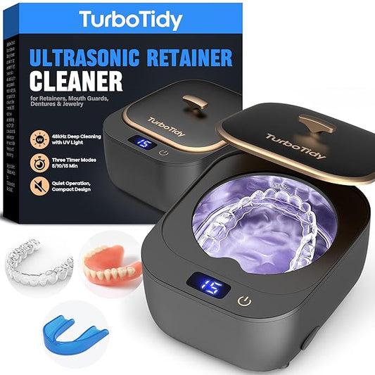 Retainer Cleaner, Ultrasonic Cleaner for Retainers, Mouth Guards, Night Guards & Dentures, Jewelry Cleaner, 48kHz & 3 Timer Modes with UV, 200ml for All Dental Appliances