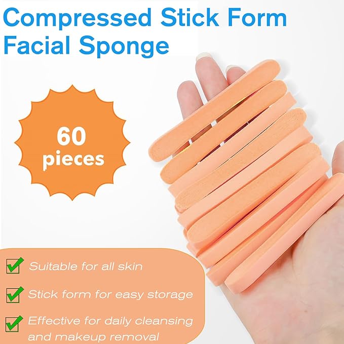 Compressed Facial Sponge,Reusable Makeup Blender 60 Count,Soft Round Wash Sponges for Estheticians Makeup Removal,Face Cleansing Exfoliating Compress Spa Pads for Women,Orange