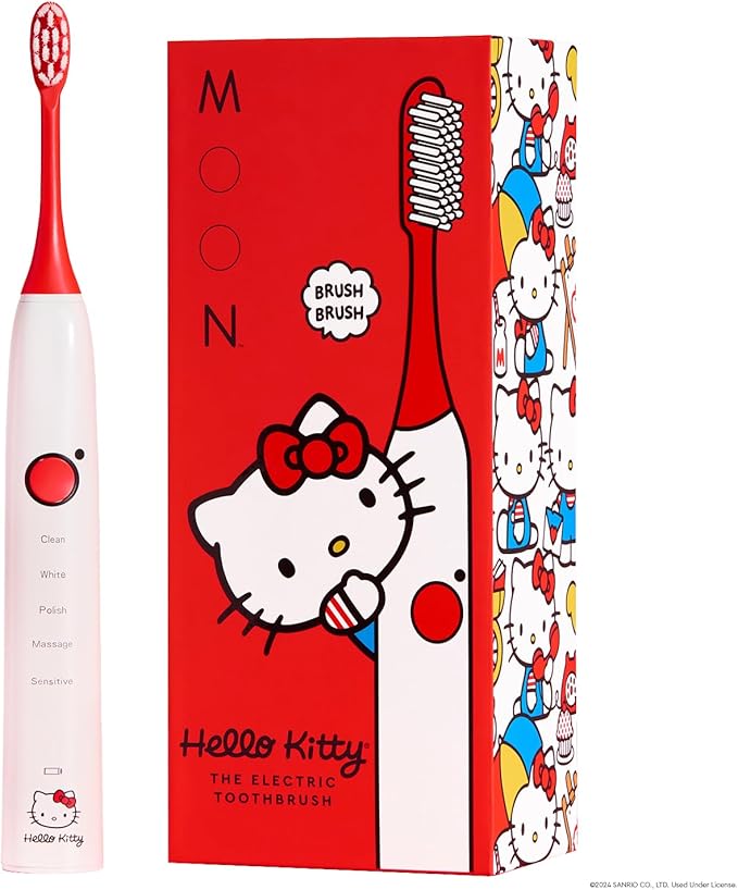 MOON x Hello Kitty Sonic Electric Toothbrush for Adults & Teens, 5 Smart Modes, Clean, White, Massage, Polish & Sensitive, Rechargeable, Travel Case, 2 Brush Heads, Industry-Leading 6 Week Charge