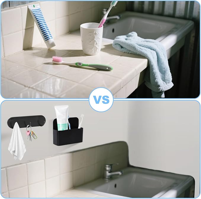 Magnetic Wall-Mounted Toothbrush Holder with Magnetic Hooks for Cruise ，Cruise Ship Essentials 2025- No Drilling Needed for Royal Caribbean & Alaska Cruise Ships, Caribbean Royal Must-Haves(Black)