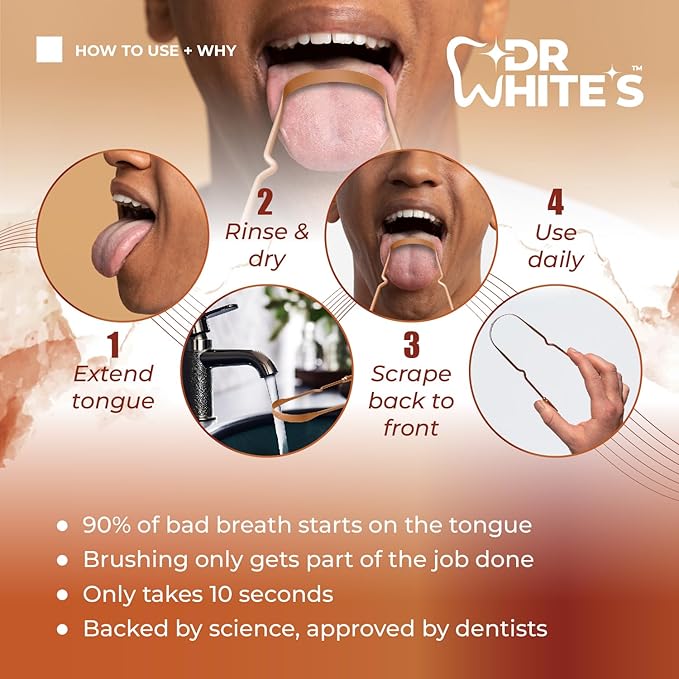 Dr. White’s Copper Tongue Cleaner – Dentist-Formulated Dual-Grip Design for Fresh Breath & Everyday Oral Detox – 100% Forged Copper, For Adults & Kids, Rust-Resistant, Built to Last (2-Pack)