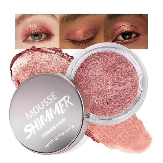 Rose Brown Mousse Single Eyeshadow Palette –Neutral Matte & Shimmer Eyeshadow,Mini Cream Glitter Eye shadow,Long Lasting Highly Pigmented Eye Makeup Compact Travel Siz Eye shadow for Older Women 04#