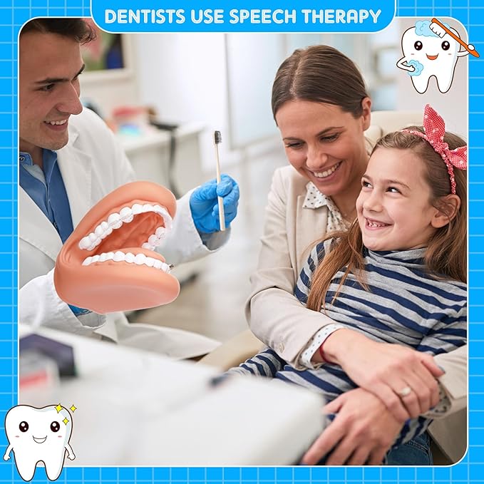 Patelai 2 Pcs Mouth Puppet with Tongue Teeth Hand Puppet Dental Mouth Model and Toothbrushes for Boys Girls Educational Tool Speech Therapy
