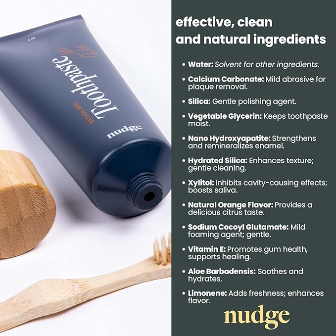 Nudge 10% Nano Hydroxyapatite Toothpaste, Remin+ with Vitamin E, Fluoride-Free, SLS Free, Helps Remineralize Enamel, Supports Dry Mouth Relief and Sensitive Teeth, Orange, 4 oz (Pack of 3)