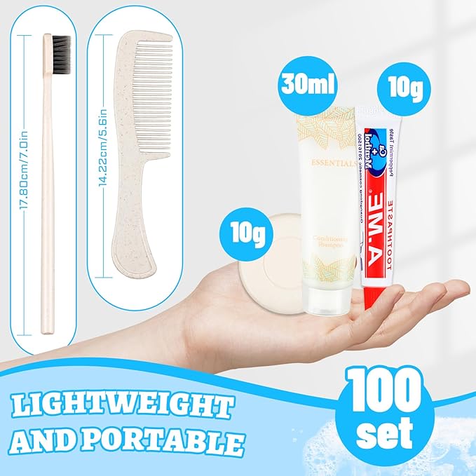 Panitay 100 Pack Travel Toiletry Kit Bulk Disposable Hygiene Kit Homeless Care Charity Supplies Include Toothbrush Toothpaste Comb Soap for Men Women Travel Homeless Charity