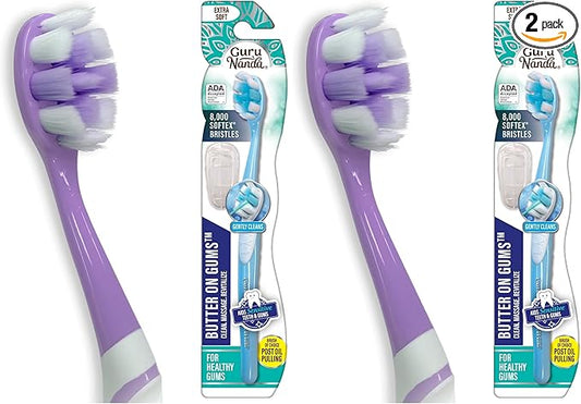 GuruNanda Butter On Gums Toothbrush, ADA Accepted, with 8000+ Ultra Soft Softex Bristles for Sensitive & Receding Gums, Perfect for Whiter Teeth, 1 Ct (Pack of 2)