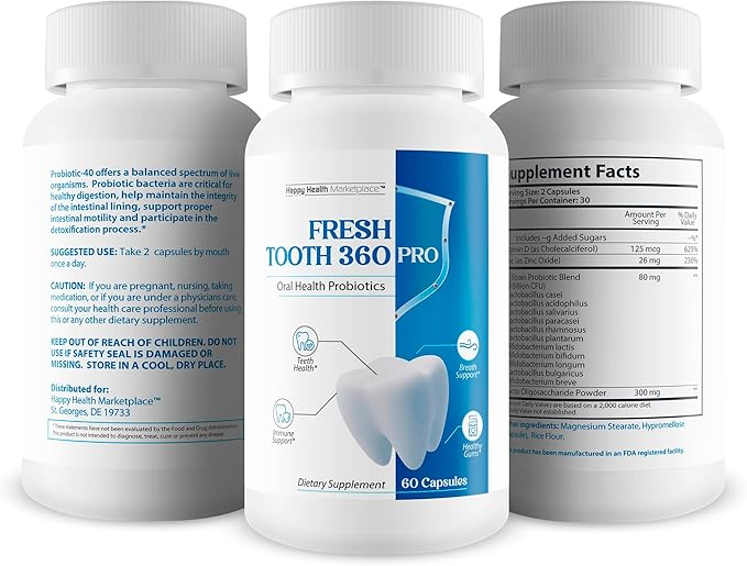 Fresh Tooth 360 Pro Our Best Oral Dental Probiotics for Teeth & Gums - Oral Health Probiotics - Mouth Probiotics - Oral Probiotics for Women & Men - Oral Probiotics for Men & Wm - Best Oral Probiotics