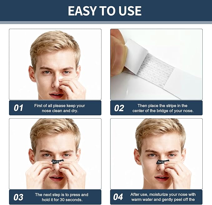 32Pcs Nasal Strips for Snoring - Extra Strength Nose Strips for Breathing - Nose Tape for Sport, Work and Sleep - Anti Snoring Strips Help Stop Snoring and Nasal Congestion Relief