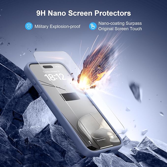 Magnetic for iPhone 15 Pro Case, Compatible with MagSafe, with 9H Nano Screen Protectors, Full Camera Protection, Silicone Shockproof Microfiber Lining Phone Case 6.1", Lavender Gray