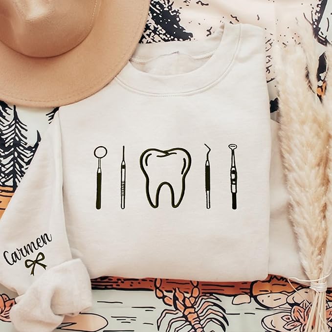 Chillever - Dental Hygienist Embroidered Sweatshirt, Gift For Hygienist, Tooth Gift, Teeth Sweatshirts For Women