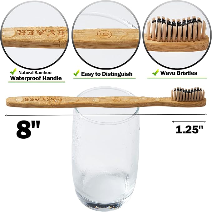 20 Count Bamboo Toothbrushes (Soft+Medium), Natural Wood Toothbrushes Bulk, Eco-Friendly, BPA Free, Biodegradable & Compostable Charcoal Wooden - Reusable Travel Toothbrush