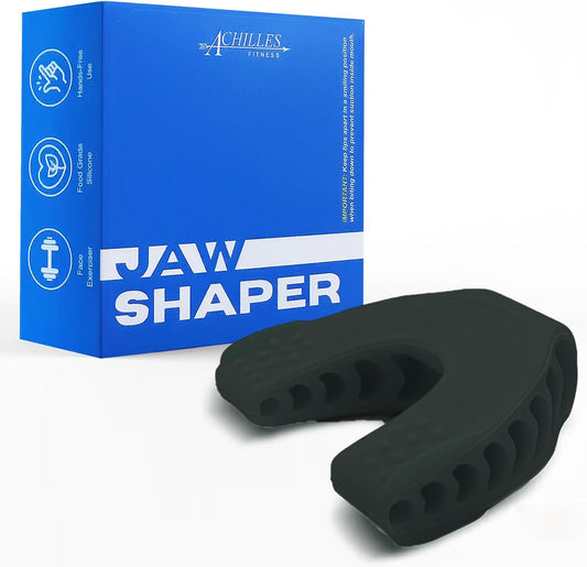 Achilles Fitness Double Chin Reducer Jaw Exerciser – Black, 60LB Advanced Resistance, 1 Piece Jawline Sculptor and Face Slimmer for Women and Men – Ideal for Mewing Practice
